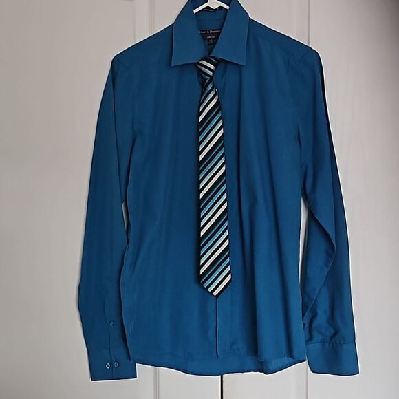 Vroom & Dreesmann Men's Button Down Long Sleeves Shirt With Tie Small Blue - Picture 5 of 16